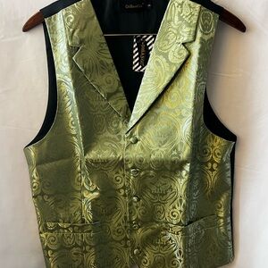 DiBanGu small Green Paisley Vest cufflinks, pocket square, bow tie, long tie